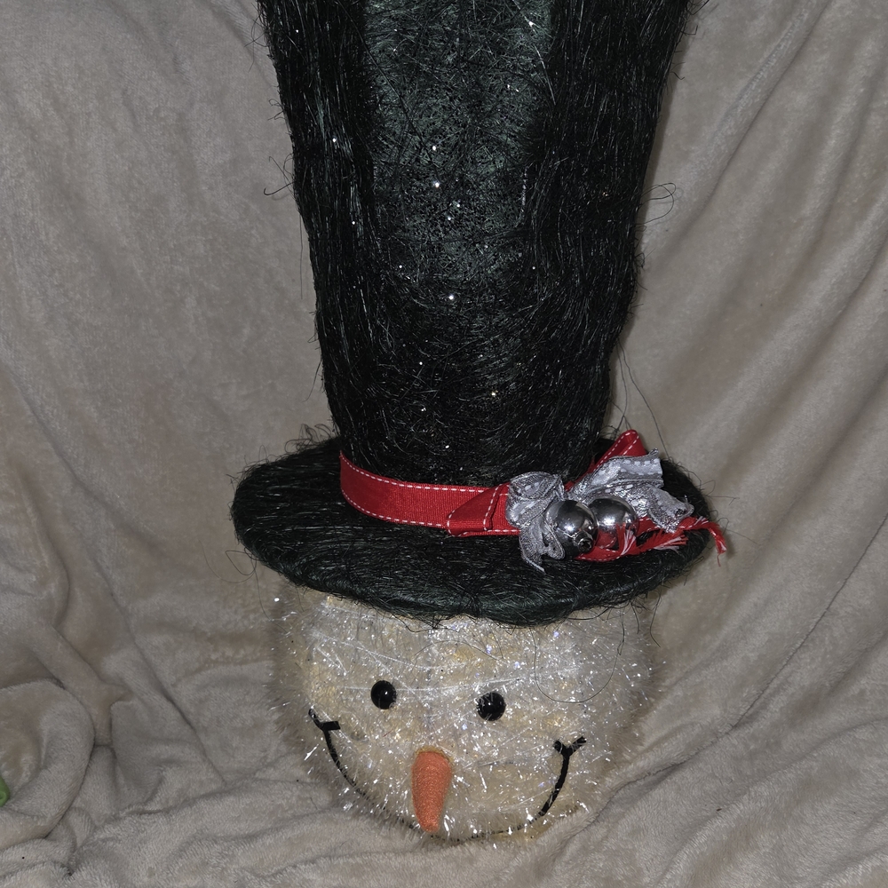 Vintage Cracker Barrel Snowman Head Top Hat Christmas Tree Topper Large 19"